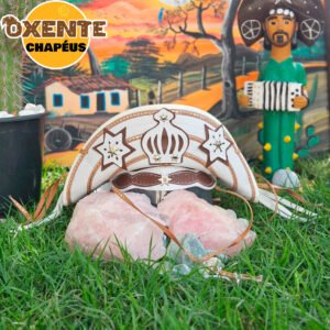 Chapéu Gonzagão Branco com Marrom - Imagem 1