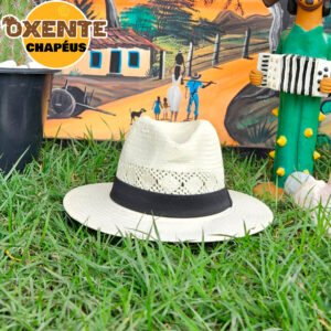 Chapéu Panamá Meio Vazado Branco c/Faixa Preta - Imagem 1