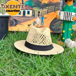 Chapéu Panamá Vazado Creme c/Faixa Preta - Imagem 1